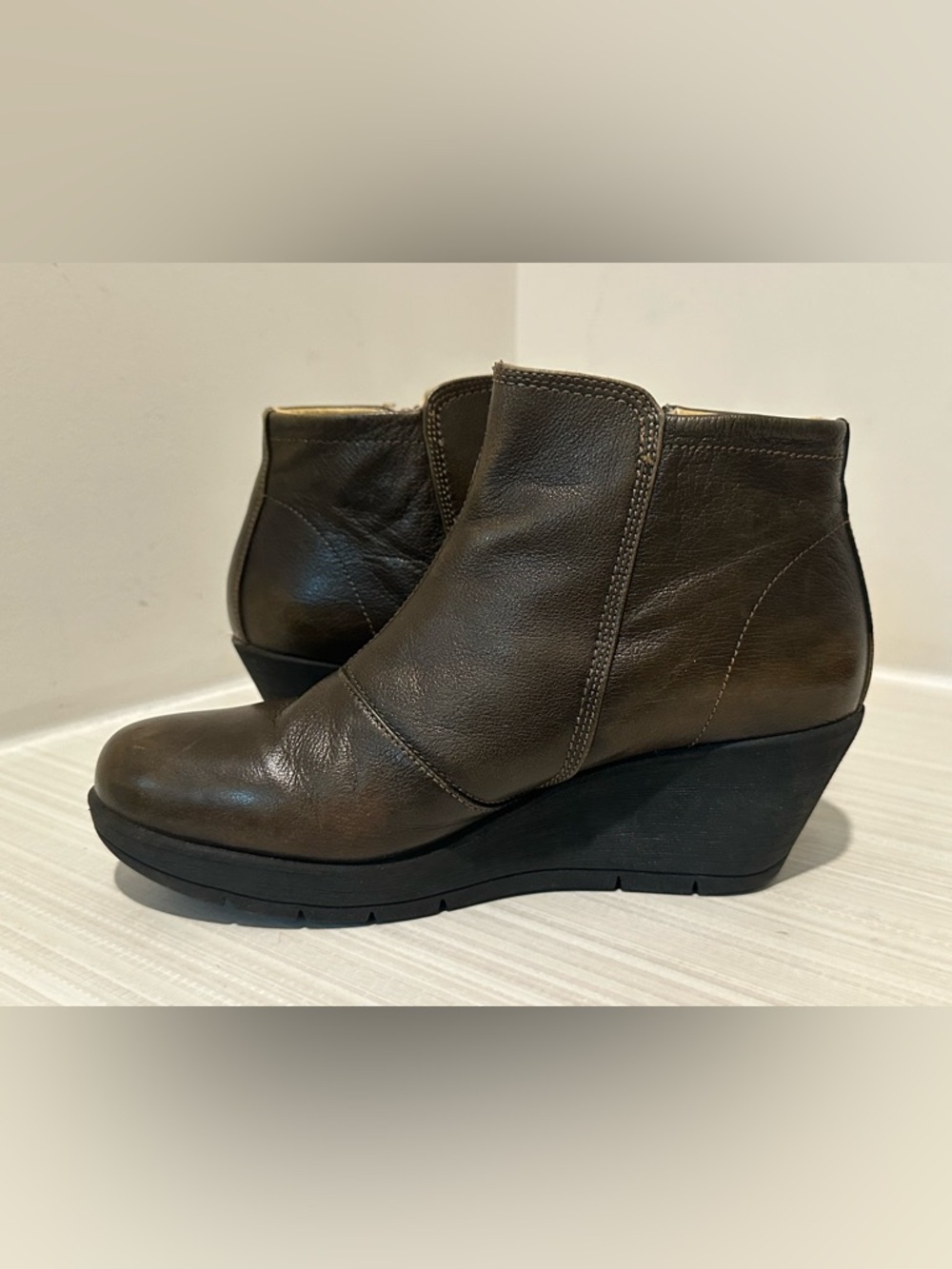 Bussola Bella Wedge Ankle Boots Booties Brown Leather Women’s EU 38 US 7 - Picture 6 of 12